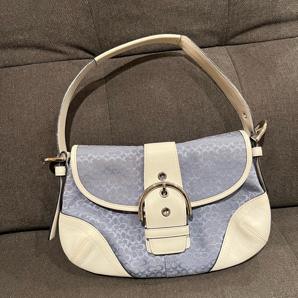 Coach Vintage 6808 Soho Blue Signature C Canvas & White Leather Shoulder Bag